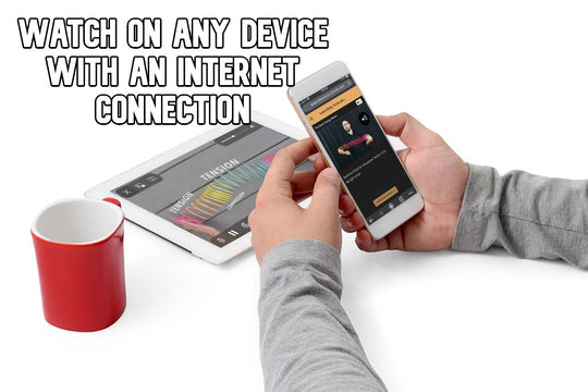 A tablet and a smartphone display two screenshots from the Fundamentals of HyperSpring Video Course, with the caption: "Watch on any device with an internet connection"
